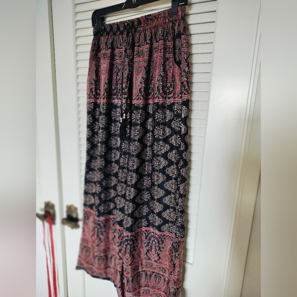 Eya Collection Women's 100% Silk Wide Leg Paisley Patterned Pants Size XS/S